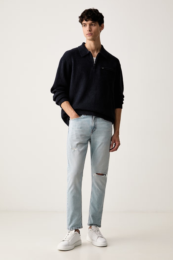 Levi's svetr pánský s příměsí vlny BOULDER COLLARED HALF ZIP 007W2 námořnická modř AW26