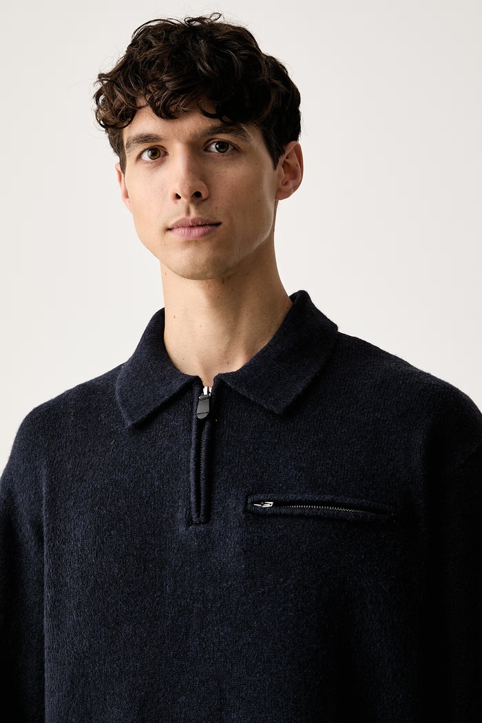 Oblečení Levi's svetr pánský s příměsí vlny BOULDER COLLARED HALF ZIP 007W2 námořnická modř