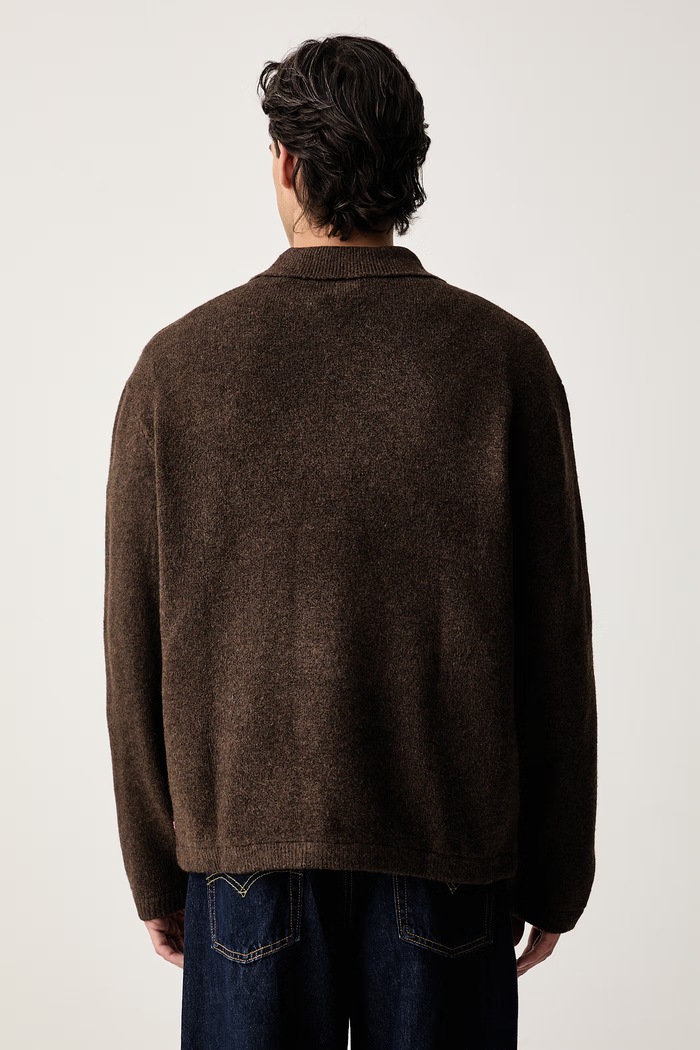Oblečenie Levi's sveter pánsky s prímesou vlny BOULDER COLLARED HALF ZIP 007W2 hnedá