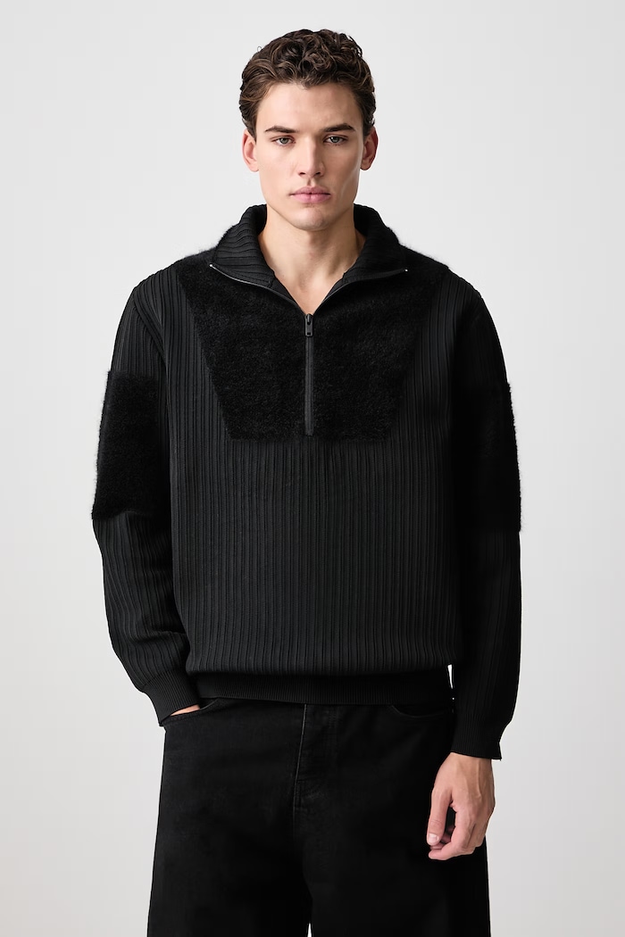 Y-3 M 1/2 ZIP KNIT sweter męski z dodatkiem moheru czarny KR1119