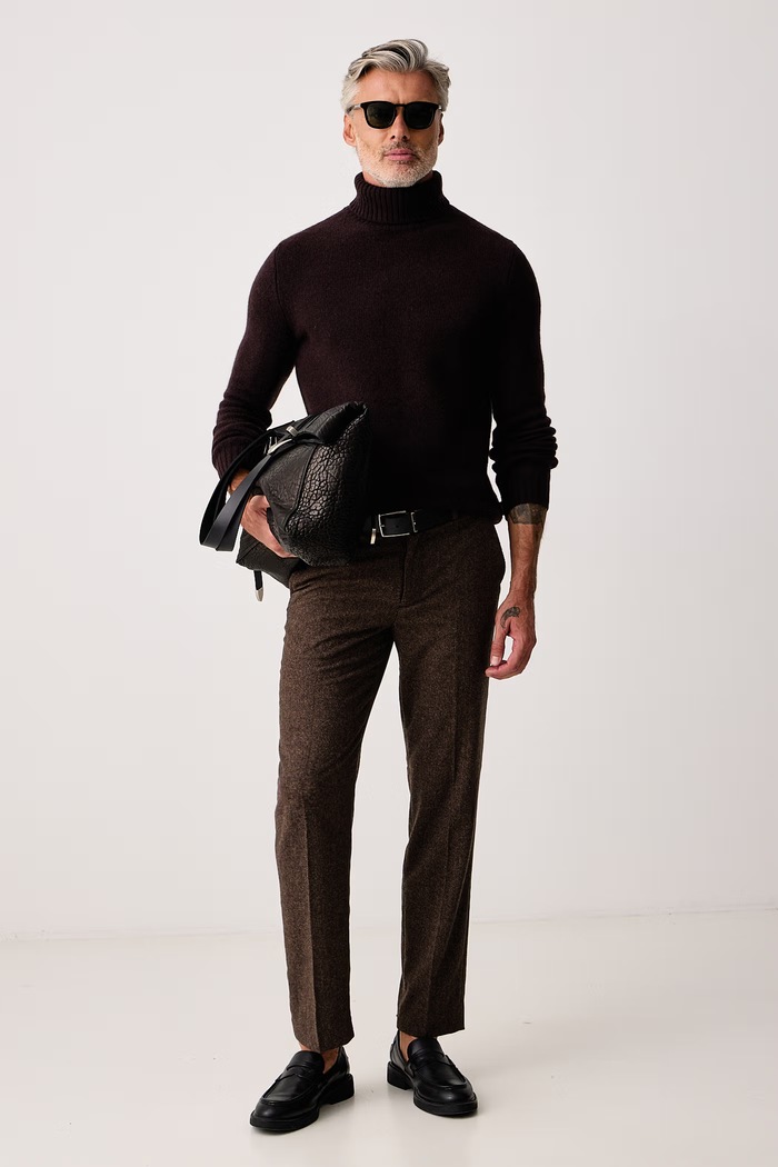 Joop! Golf męski wełniany 30104712 brązowy AW26
