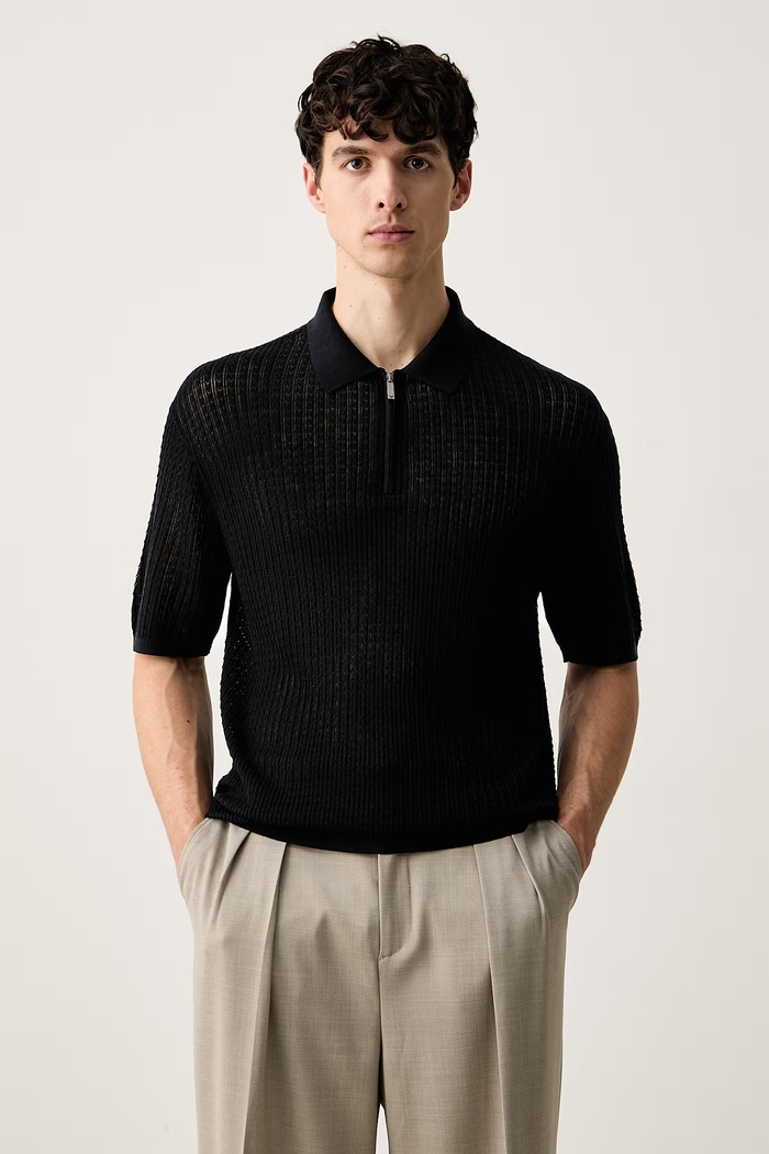 Emporio Armani polo swetrowe męskie z lyocellem granatowy EM006298.AF27829