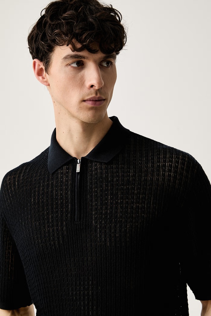 Emporio Armani polo swetrowe męskie z lyocellem granatowy EM006298.AF27829