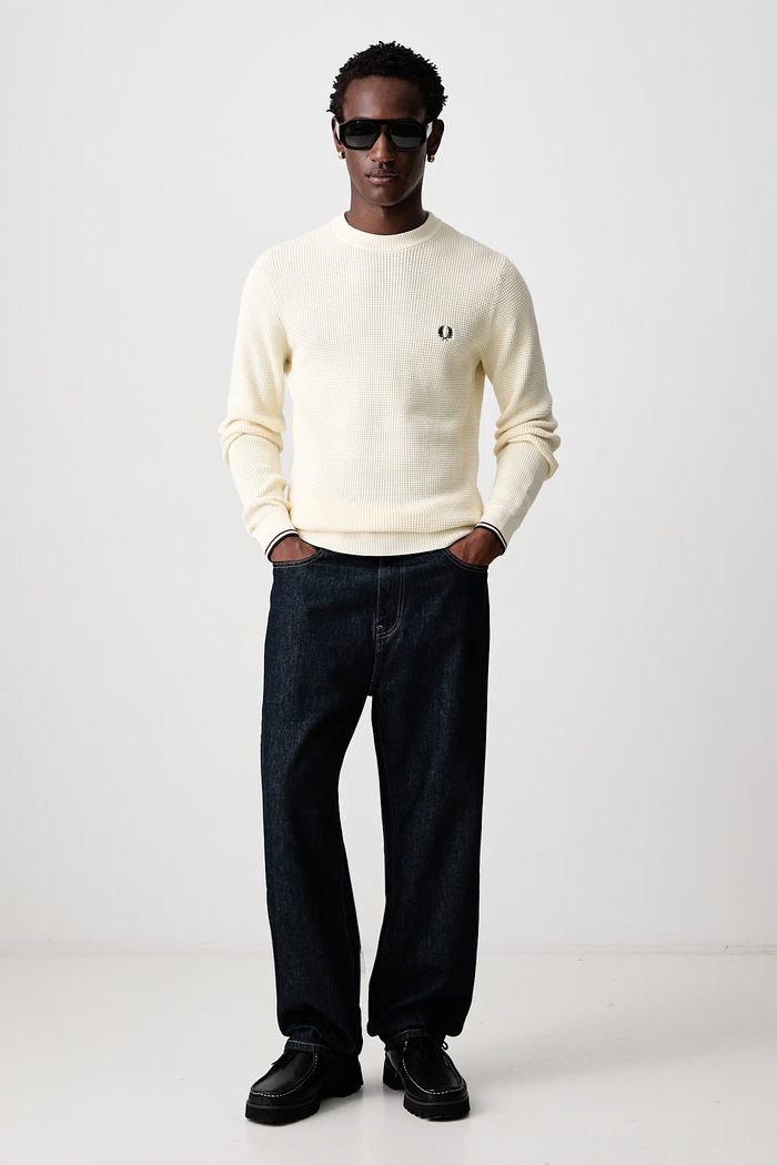 Fred Perry Sweter męski bawełniany K6507.170 beżowy AW26