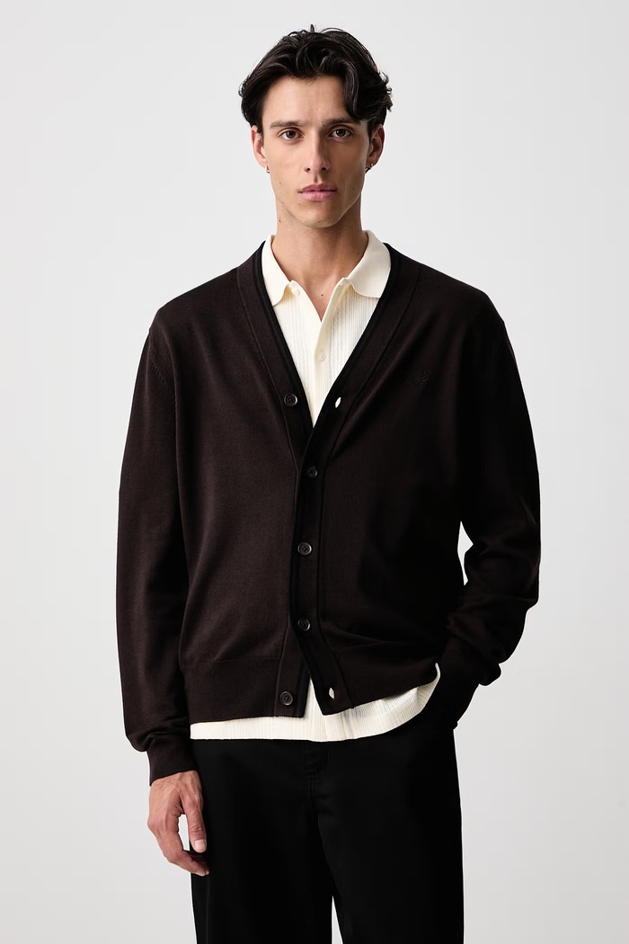 Fred Perry Kardigan męski z wełną brązowy K3300.33C