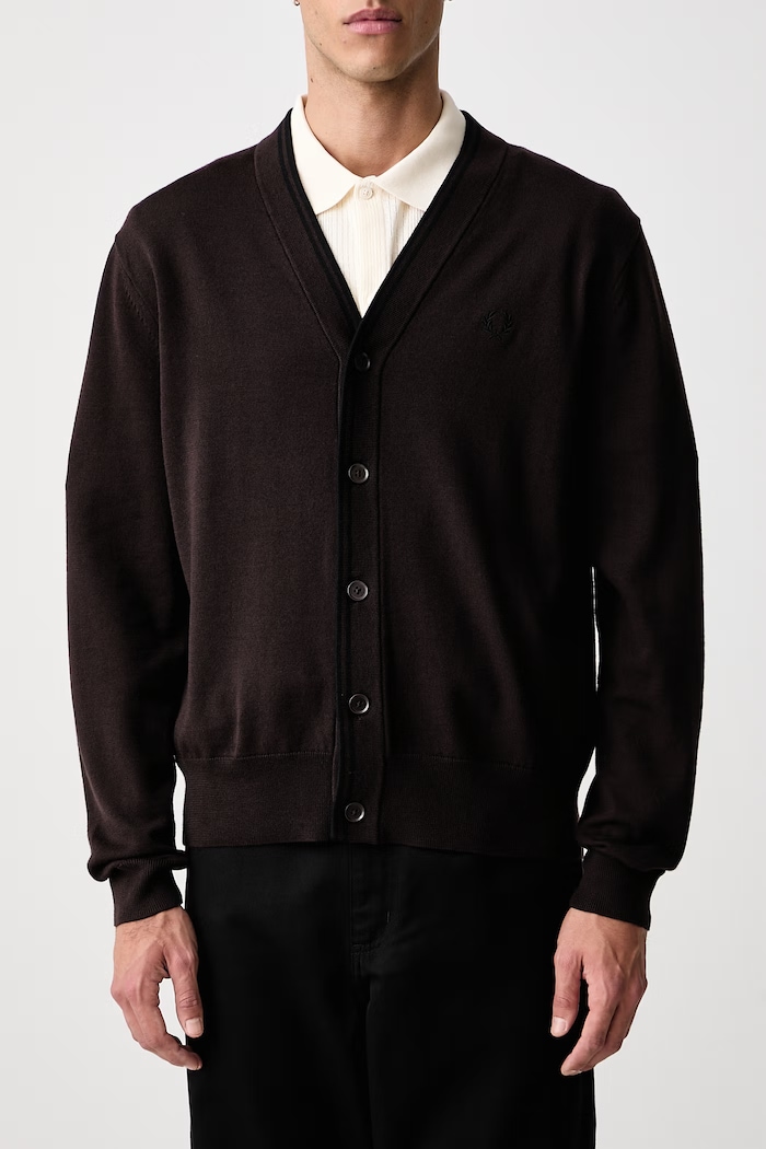 Kardigan męski z wełną Fred Perry brązowy K3300.33C