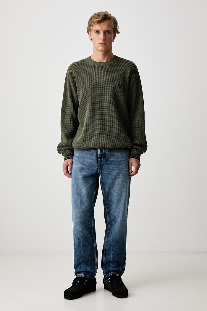 Fred Perry Sweter męski bawełniany K6507.X21 zielony AW26