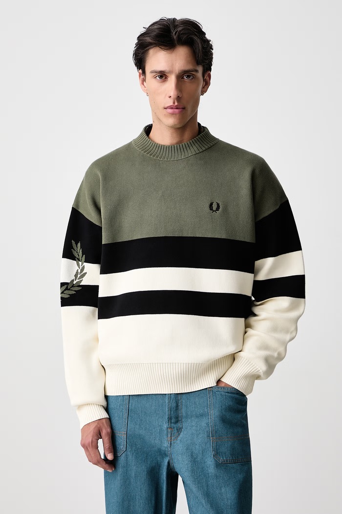 Fred Perry Sweter męski bawełniany zielony K3316.X21