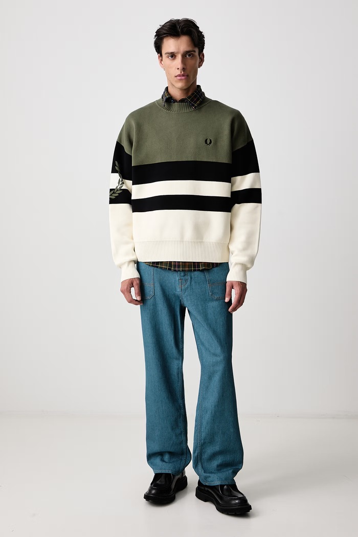 Fred Perry Sweter męski bawełniany K3316.X21 zielony AW26
