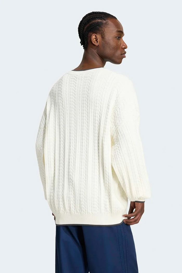 adidas Originals Πουλόβερ ανδρικό με βαμβάκι Cable Knit KR9768 λευκό AW26