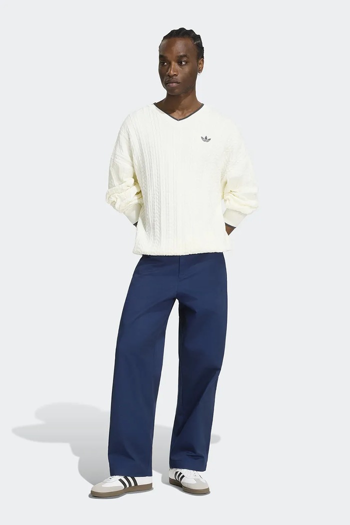 Ρούχα adidas Originals Πουλόβερ ανδρικό με βαμβάκι Cable Knit KR9768 λευκό