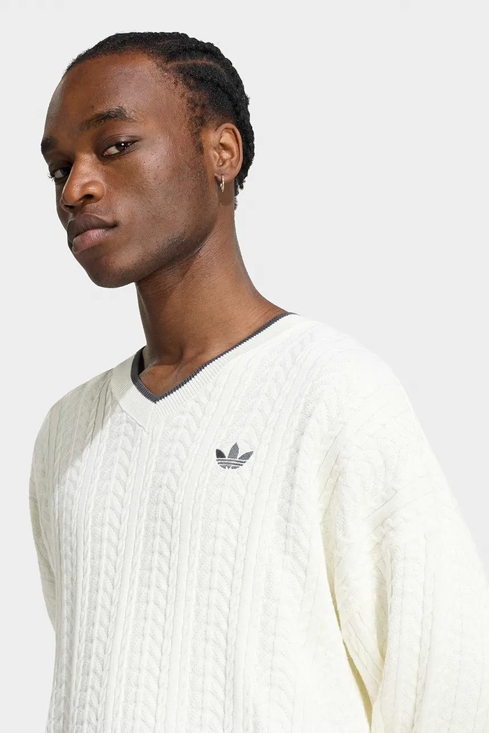 Πουλόβερ ανδρικό με βαμβάκι Cable Knit adidas Originals KR9768 λευκό