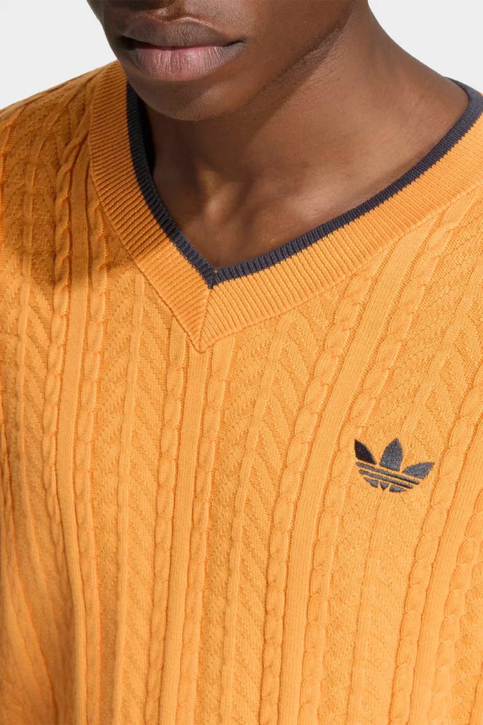 Sveter pánsky s bavlnou Cable Knit adidas Originals KR6506 oranžová