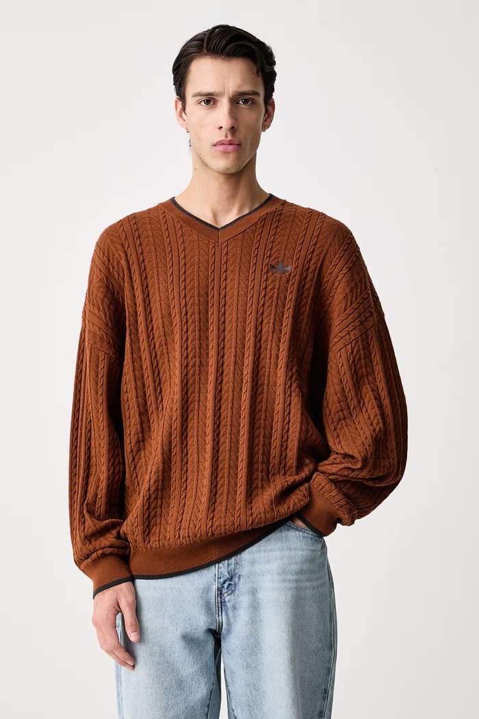 adidas Originals Sveter pánsky s bavlnou Cable Knit hnedá KR6506