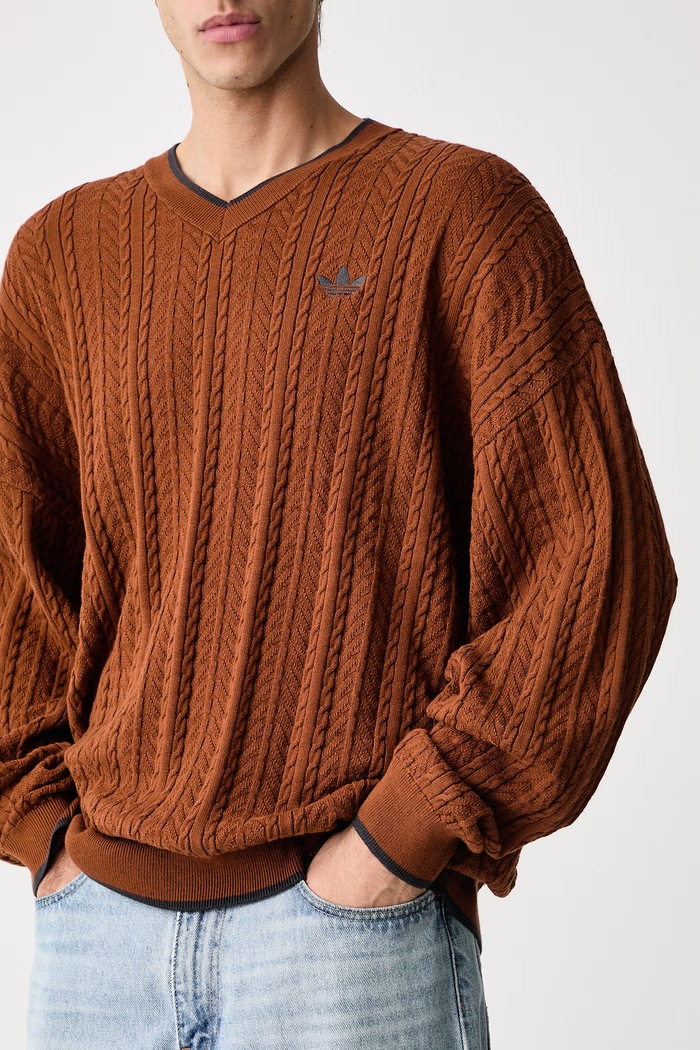 Sveter pánsky s bavlnou Cable Knit adidas Originals KR6506 hnedá