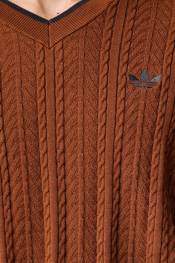 Sveter pánsky s bavlnou Cable Knit adidas Originals hnedá KR6506