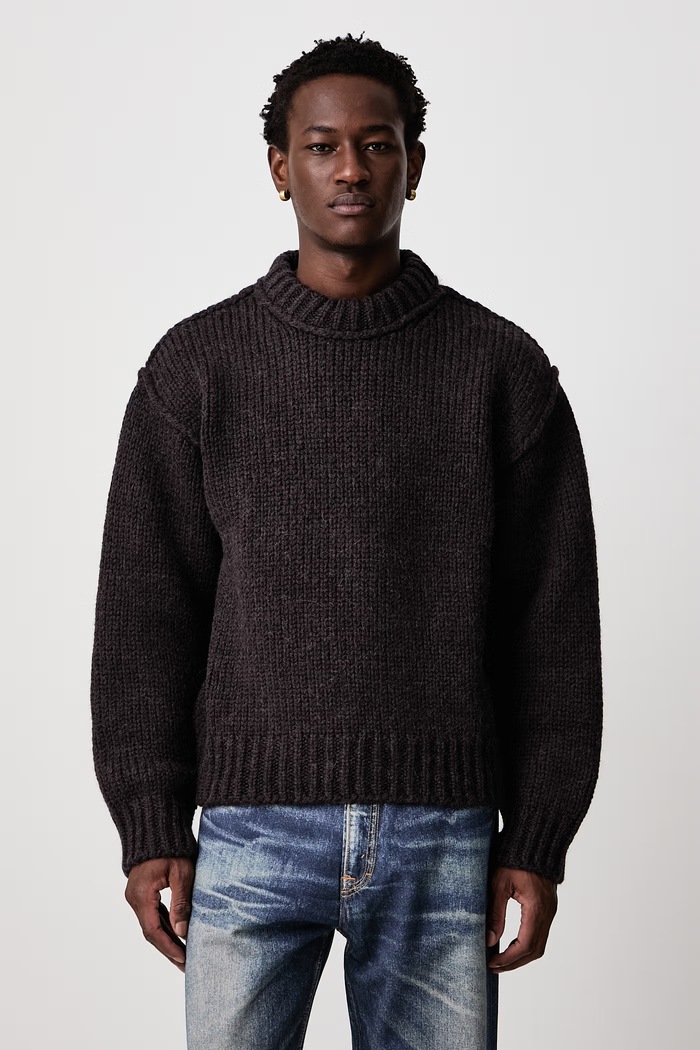 Our Legacy Sweter męski z wełną merino brązowy M4263MB
