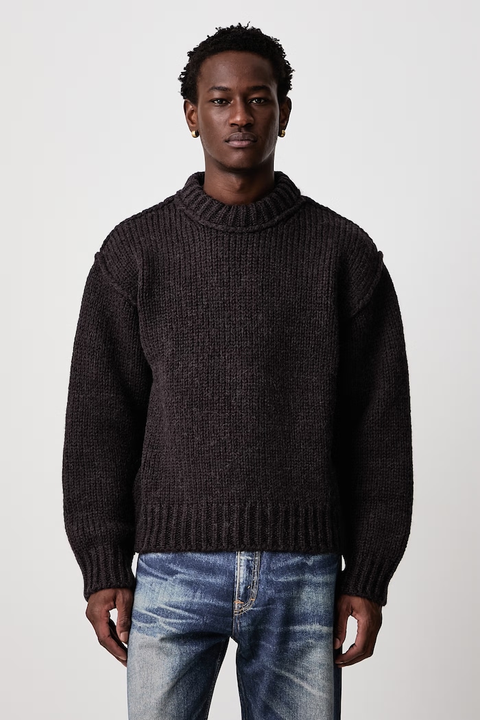 Our Legacy Sweter męski z wełną merino brązowy M4263MB