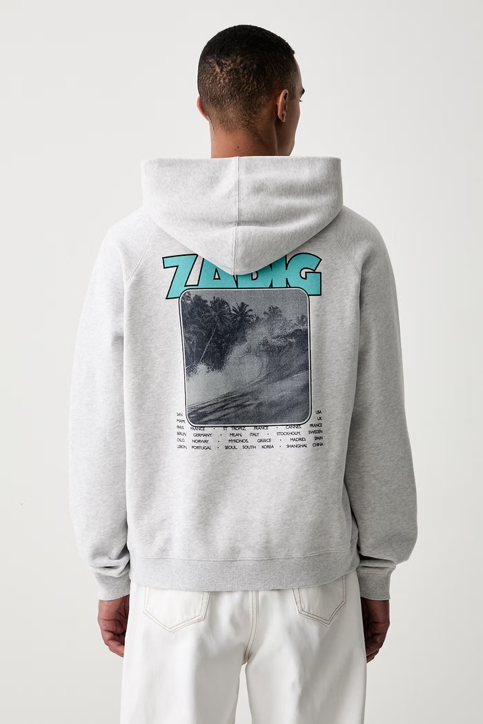Zadig&Voltaire bluza z kapturem męska z bawełną GEORGIO szary JMSS01350