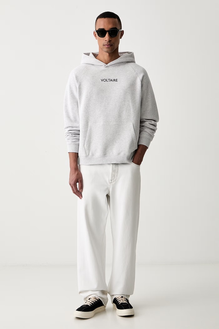 Zadig&Voltaire bluza z kapturem męska z bawełną GEORGIO JMSS01350 szary AW26