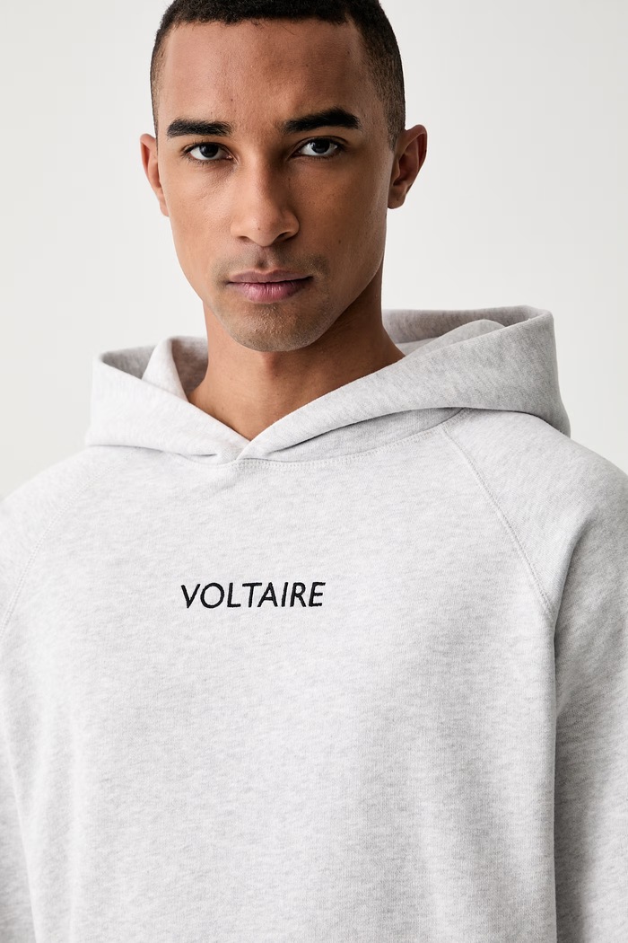 Zadig&Voltaire bluza z kapturem męska z bawełną GEORGIO szary JMSS01350
