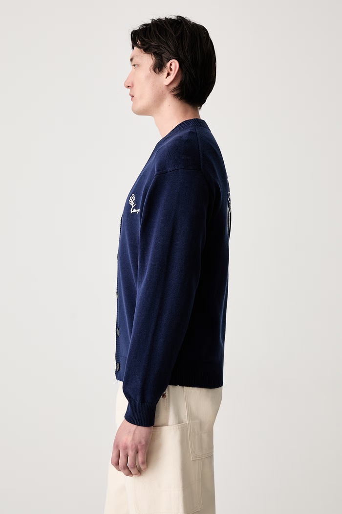 Kenzo kardigan z wełną męski FG65CA8163EA granatowy AW26