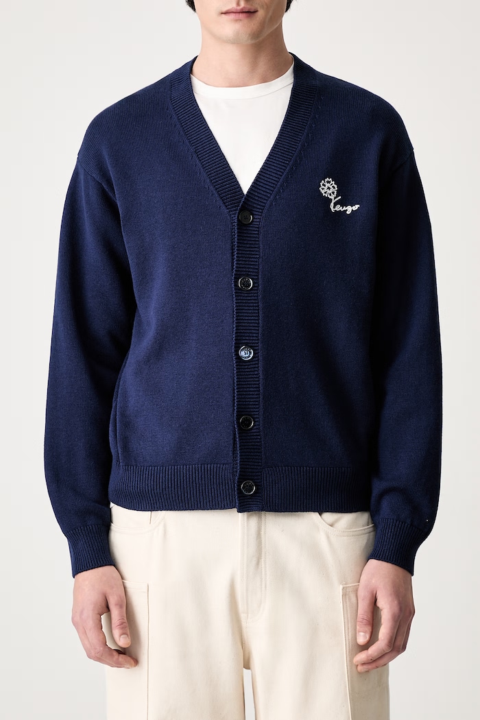 Kenzo kardigan z wełną męski granatowy FG65CA8163EA
