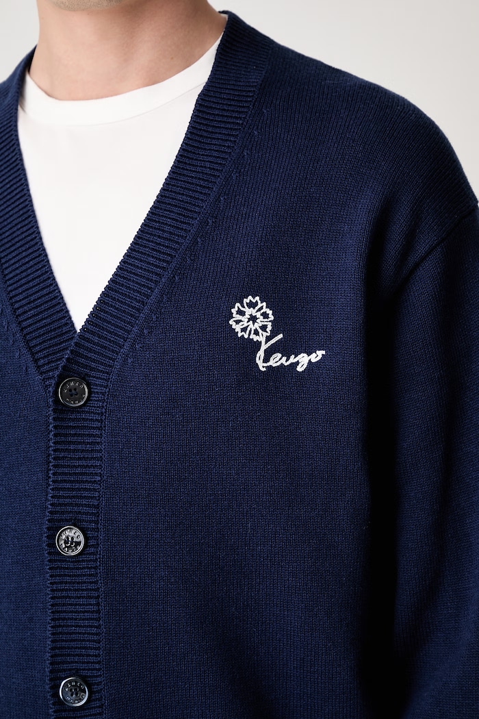 Kenzo kardigan z wełną męski FG65CA8163EA granatowy