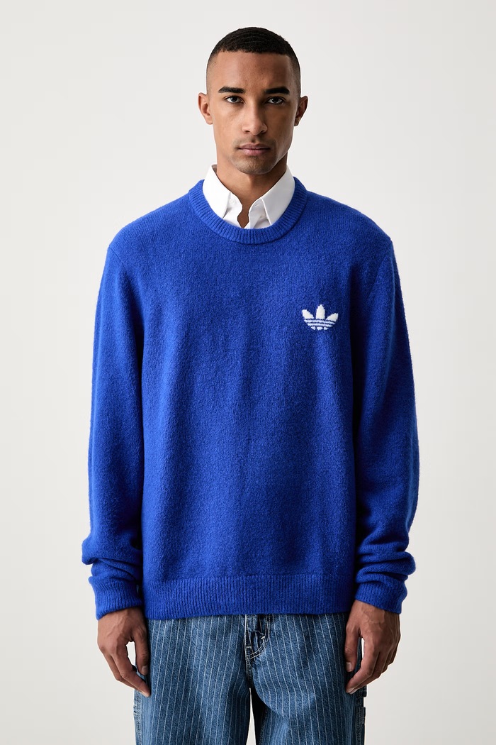 adidas Originals πουλόβερ ανδρικό με μαλλί Trefoil Essentials μπλε KS4890.