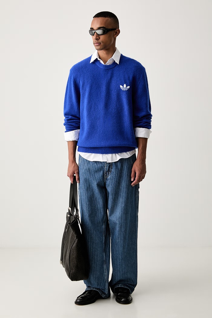 adidas Originals πουλόβερ ανδρικό με μαλλί Trefoil Essentials KS4890. μπλε AW26