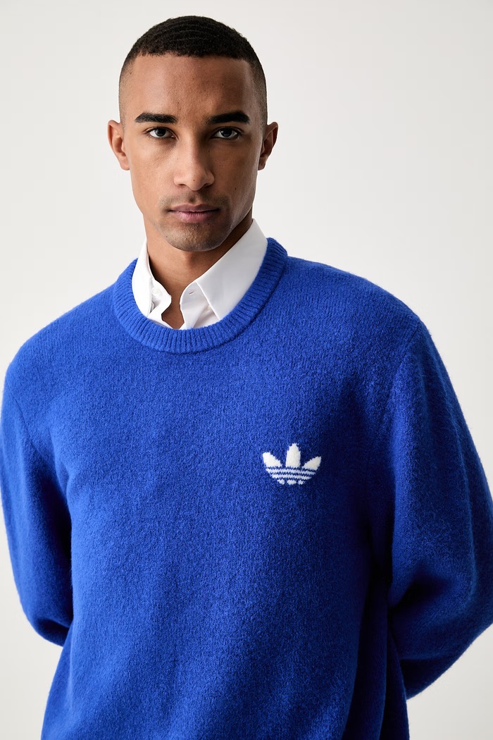 adidas Originals πουλόβερ ανδρικό με μαλλί Trefoil Essentials μπλε KS4890.