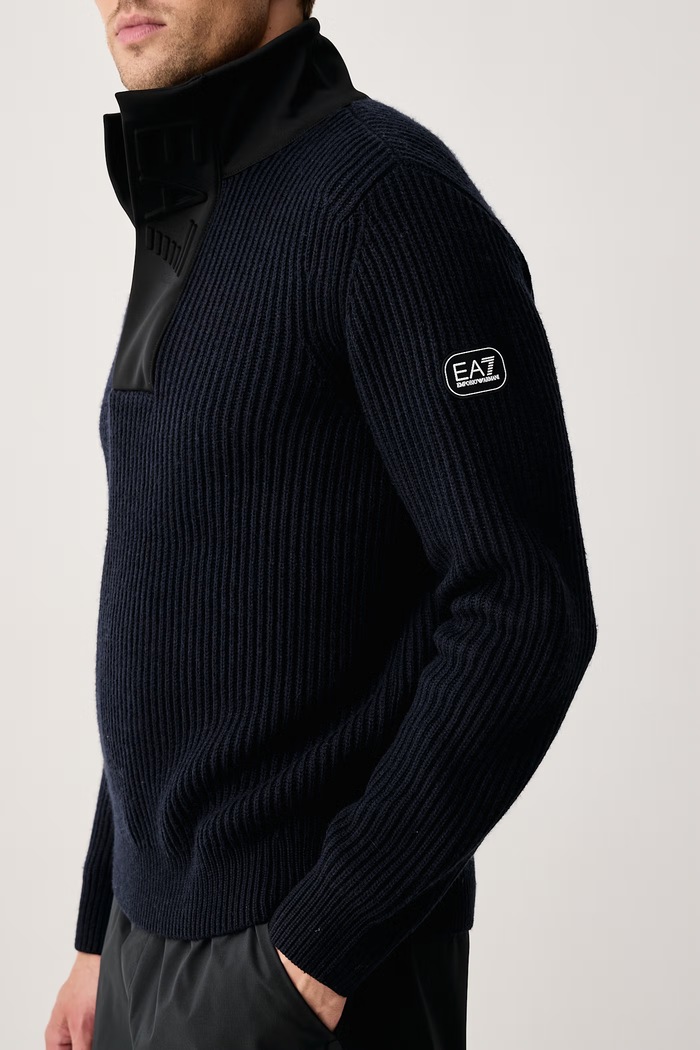 Sweter męski z dodatkiem wełny EA7 Emporio Armani AF27841.7M002690 granatowy