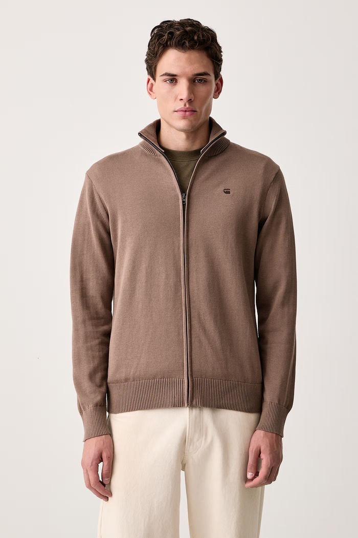 G-Star Kardigan męski z bawełną Core refined full zip brązowy D31309.E813