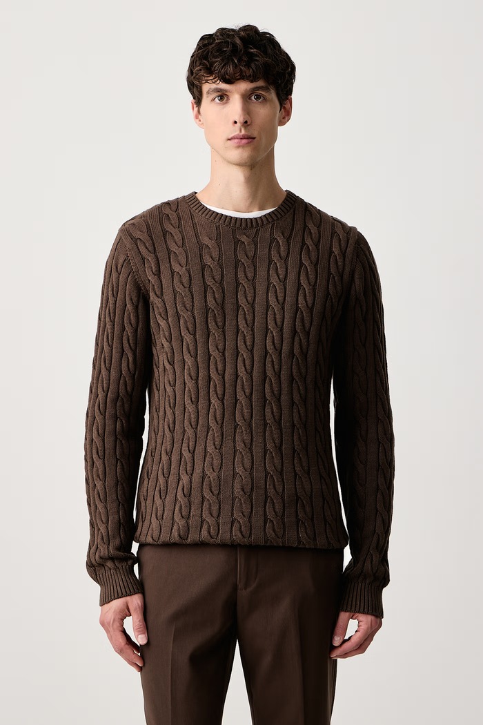 Lindbergh Sweter męski z wełną brązowy 30.804124