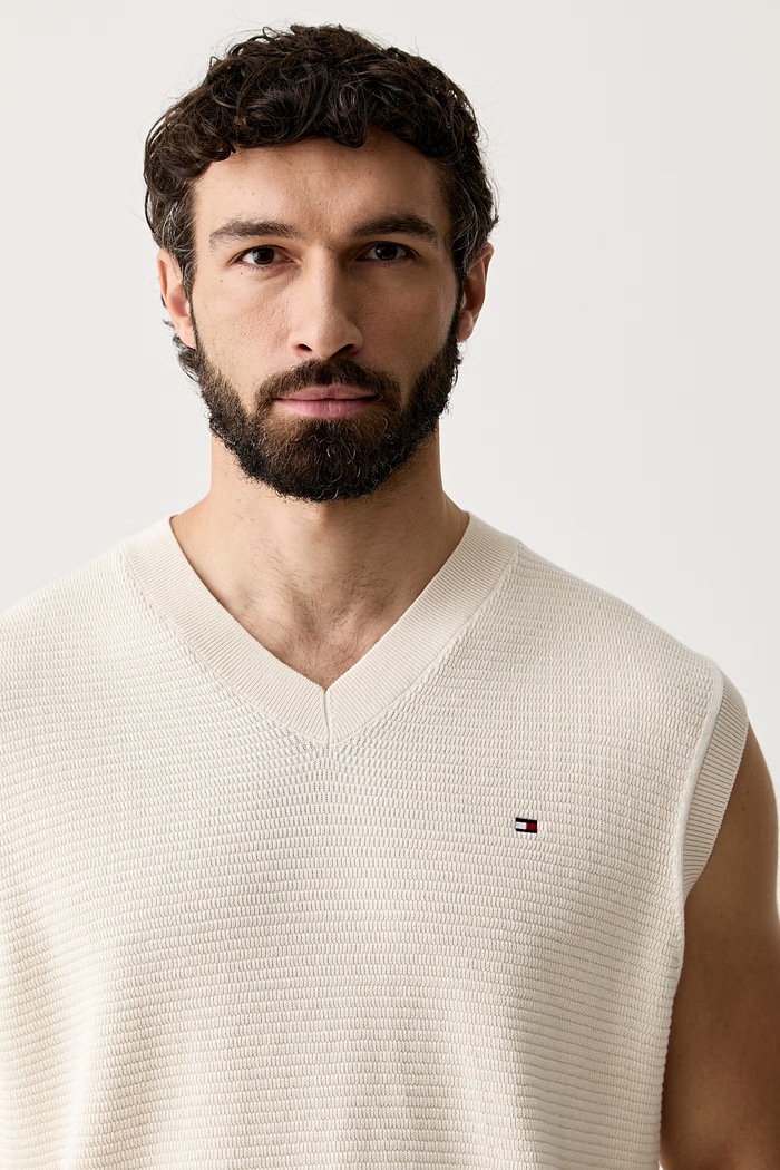 Tommy Hilfiger γιλέκο ανδρικό βαμβακερό μπεζ MW0MW43244