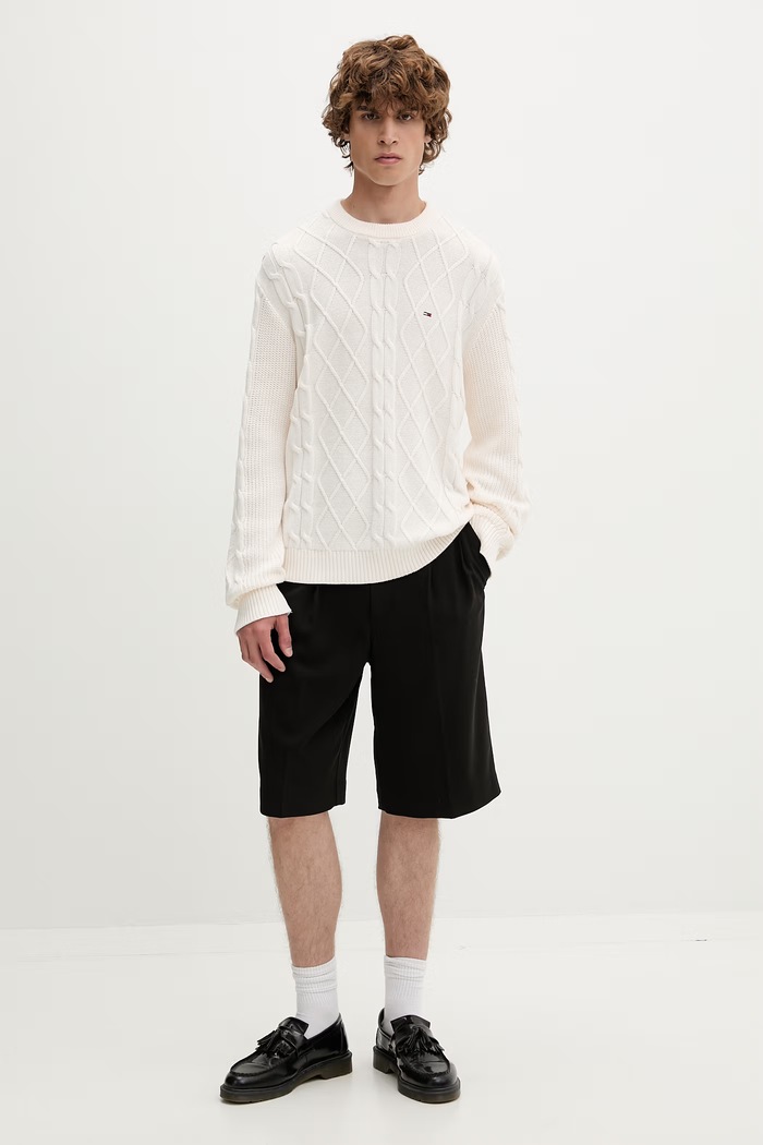Tommy Jeans sweter męski bawełniany DM0DM23405 beżowy AW26