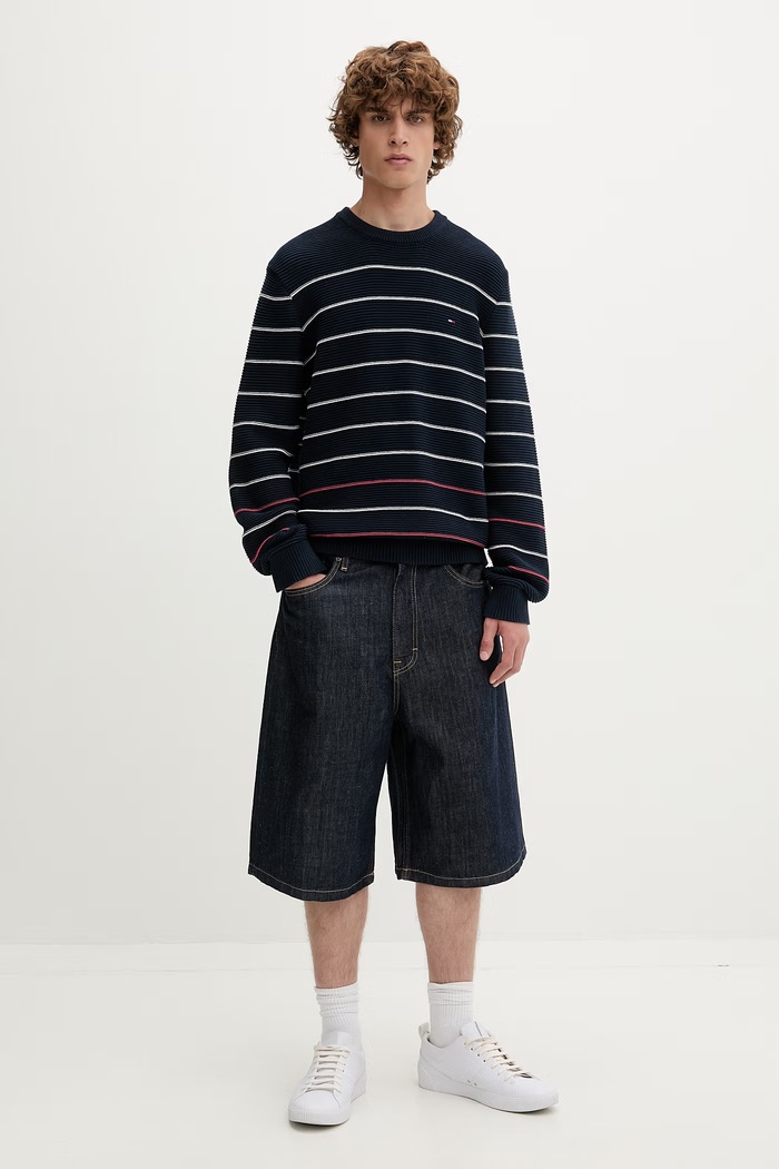 Tommy Jeans sweter męski bawełniany DM0DM23384 granatowy AW26