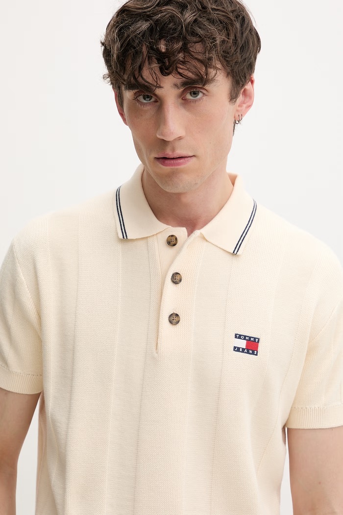 Tommy Jeans póló férfi pamut bézs DM0DM23208