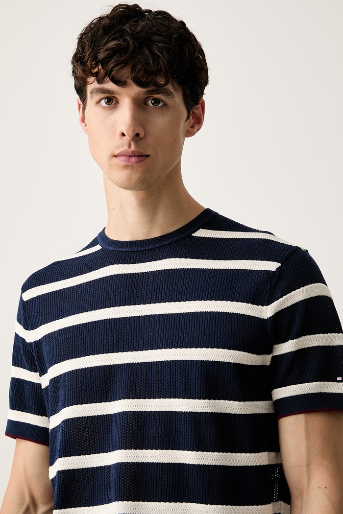 Tommy Hilfiger pletena majica moška bombažna mornarsko modra MW0MW43942