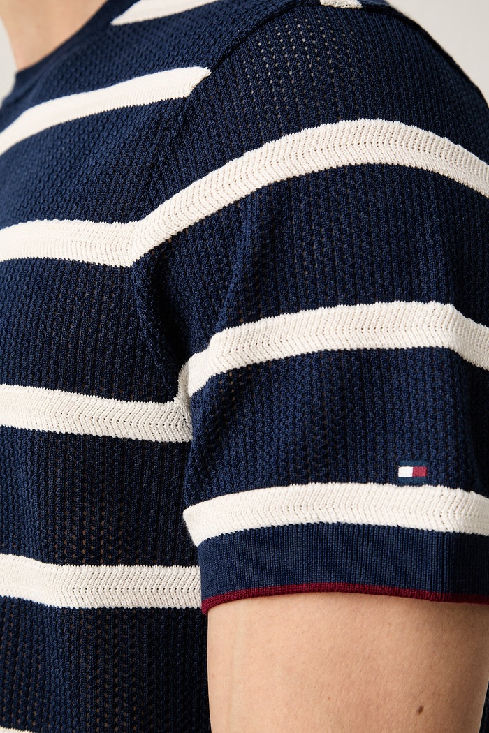 Tommy Hilfiger pletena majica moška bombažna MW0MW43942 mornarsko modra