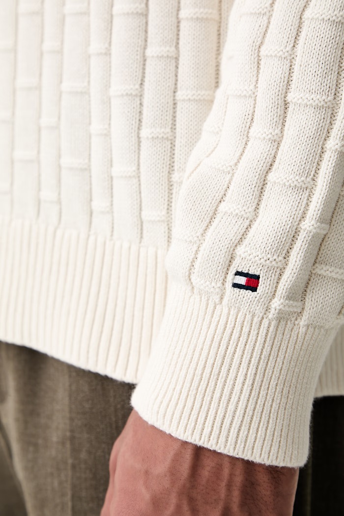 Tommy Hilfiger πουλόβερ ανδρικό βαμβακερό MW0MW43261 μπεζ
