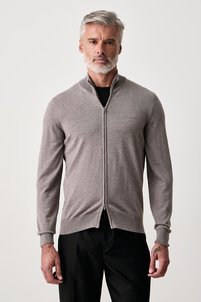 BOSS Sweter rozpinany męski wełniany H-Balonso-L brązowy 50571915
