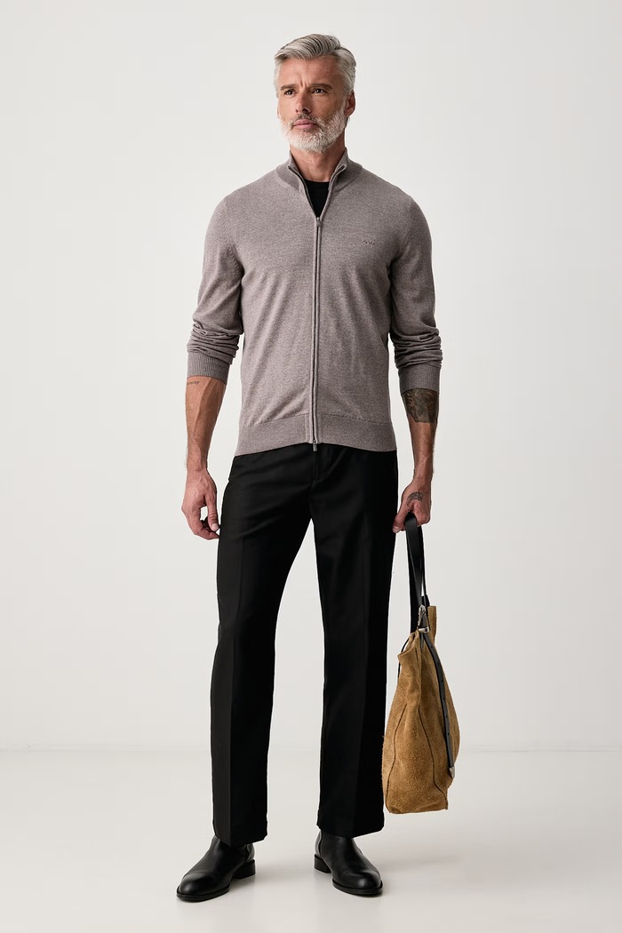 BOSS Sweter rozpinany męski wełniany H-Balonso-L 50571915 brązowy AW26