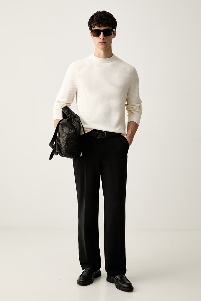 BOSS sweter męski z bawełną C-Lacerbo 50565523 beżowy AW26