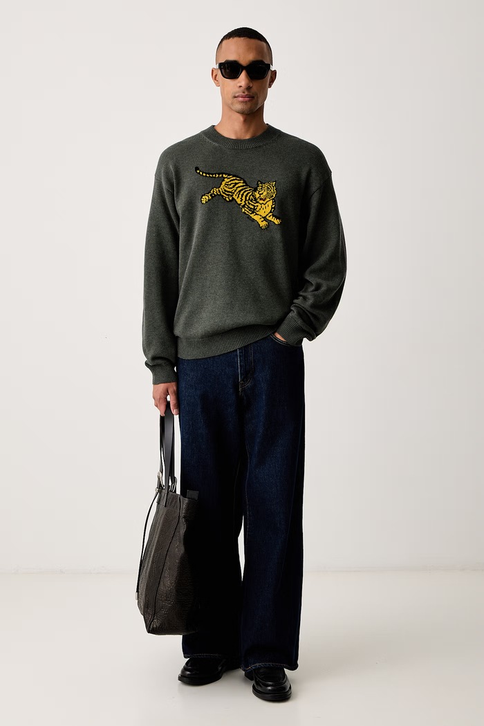 Kenzo Sweter męski z wełną FG65PU8243FN zielony AW26