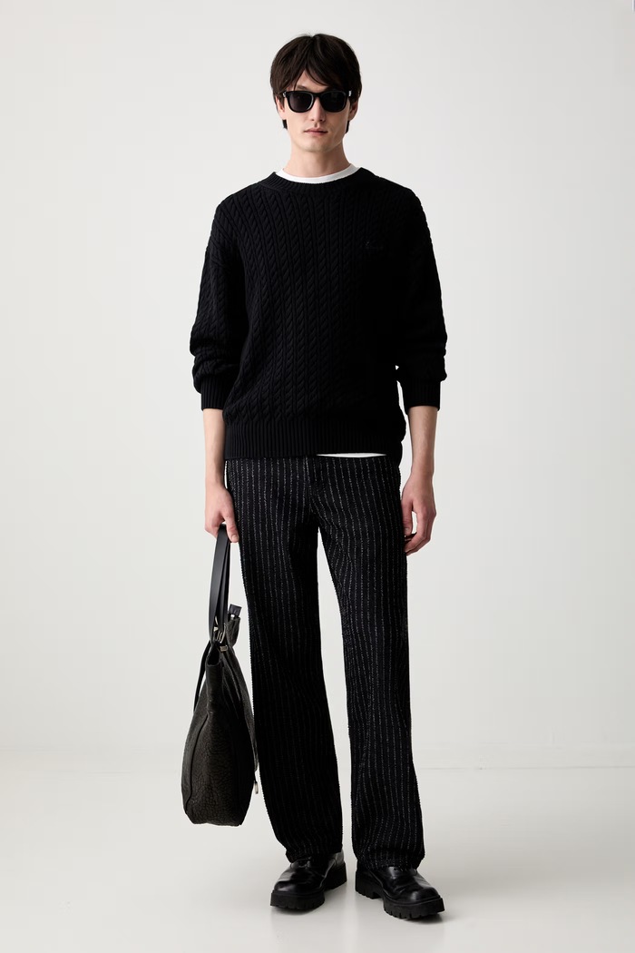 Kenzo sweter męski z dodatkiem wełny FG65PU8123LK czarny AW26