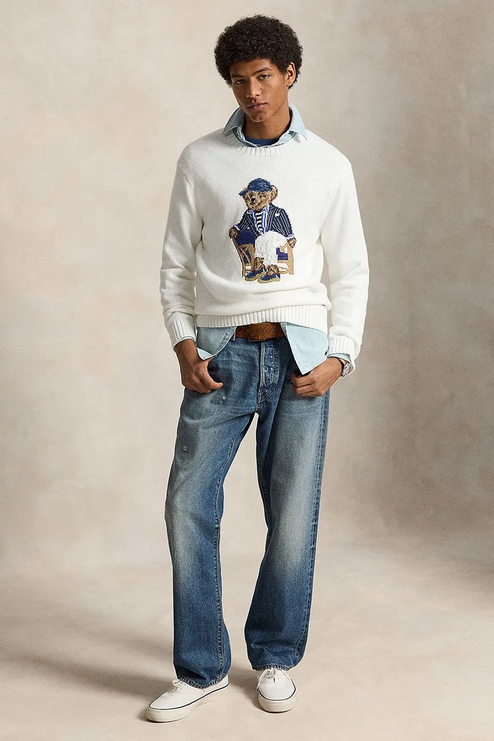 Odzież Polo Ralph Lauren sweter męski bawełniany 710B19758 biały