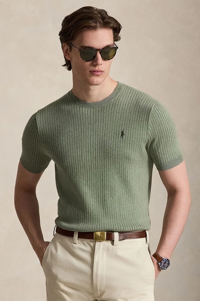 Polo Ralph Lauren sweter z krótkim rękawem męski bawełniany zielony 710B13892