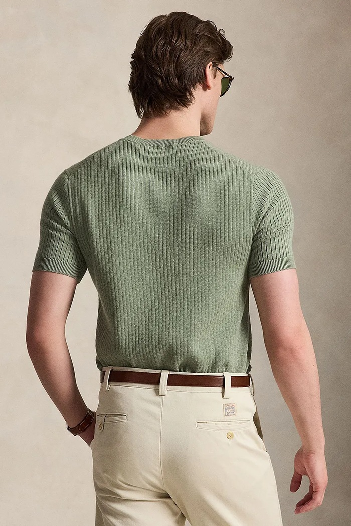 Polo Ralph Lauren sweter z krótkim rękawem męski bawełniany 710B13892 zielony AW26