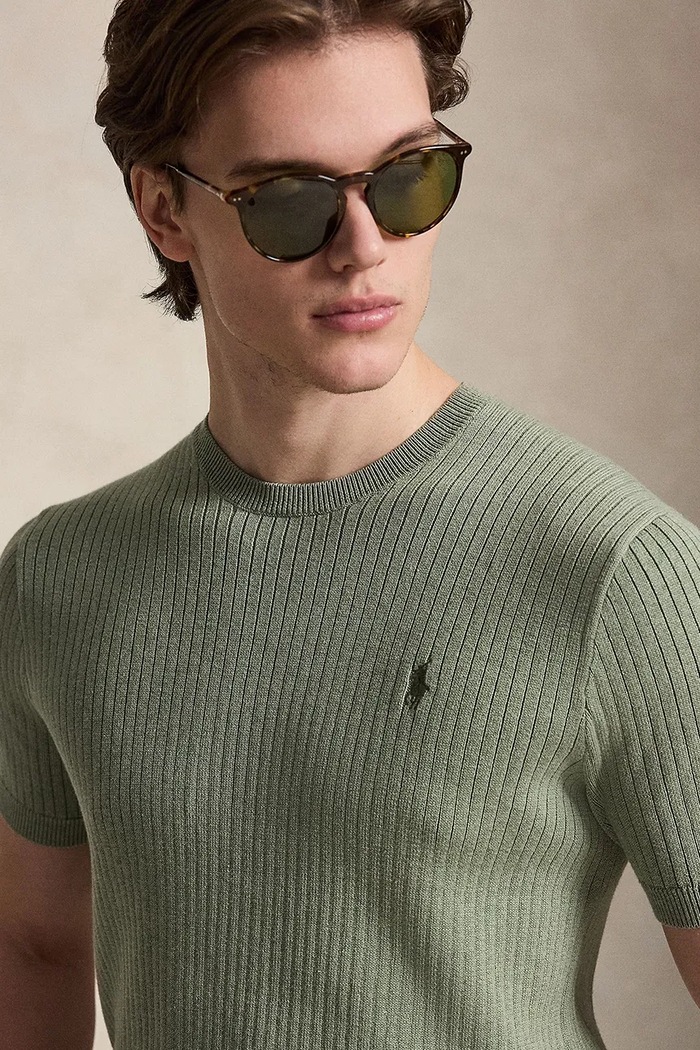 Polo Ralph Lauren sweter z krótkim rękawem męski bawełniany zielony 710B13892
